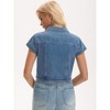 INSPIRE CHIC Women's Denim Turndown Collar Cap Sleeves Open Front Cropped Jean Jacket - 4 of 4
