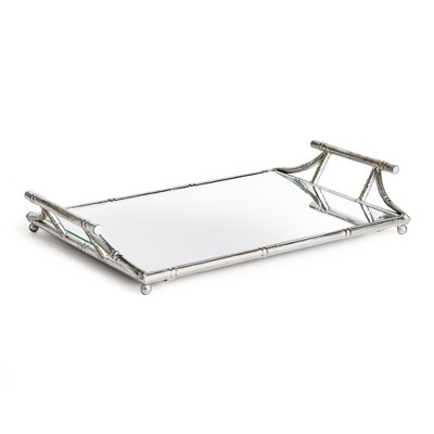 Plum & Post 15.36" x 22.45" Daphne Mirrored Premium Silver Decorative Table Tabletop Tray w/ Raised Handles