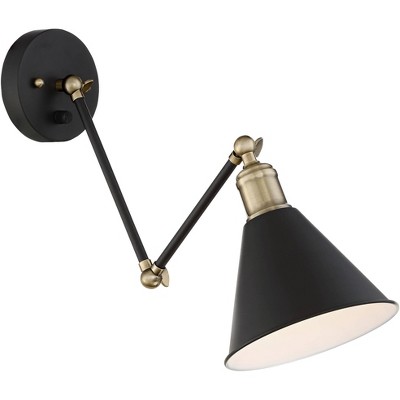 Black and Brass Adjustable Swing Arm Wall Lamp Set