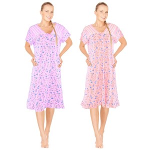 JEFFRICO Womens 2 Pack Nightgowns Short Sleeve Sleepwear Soft Pajama Dress Nightshirts - 1 of 4