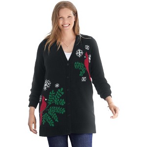 Woman Within Plus Size Holiday Cardigan - 1 of 4