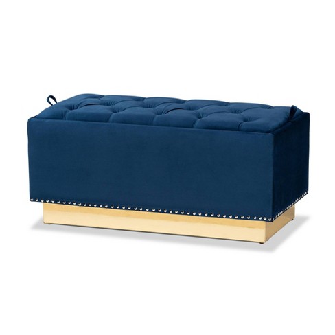 Powell Velvet Fabric Upholstered And Pu Leather Ottoman Gold/blue ...