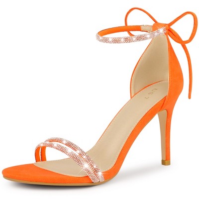Perphy Women's Rhinestone Round Open Toe Ankle Tie Stiletto Heels Sandals