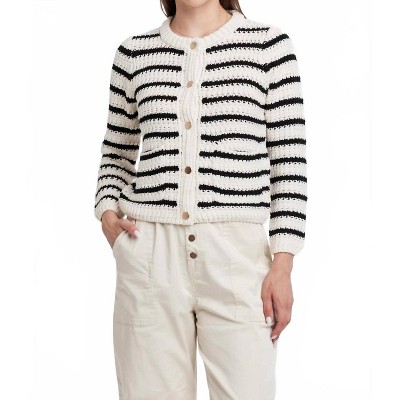 Women's Stripped Button Front Crochet Cardigan - Another Love