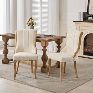 Snow Velvet Dining Chairs Set of 2 Mid Century Style with Curved Wood Trim and Sculpted Legs for Dining Room –The Pop Home - 1 of 4