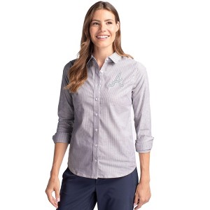 Atlanta Braves Cutter & Buck Stretch Oxford Stripe Womens Long Sleeve Dress Shirt - 1 of 1