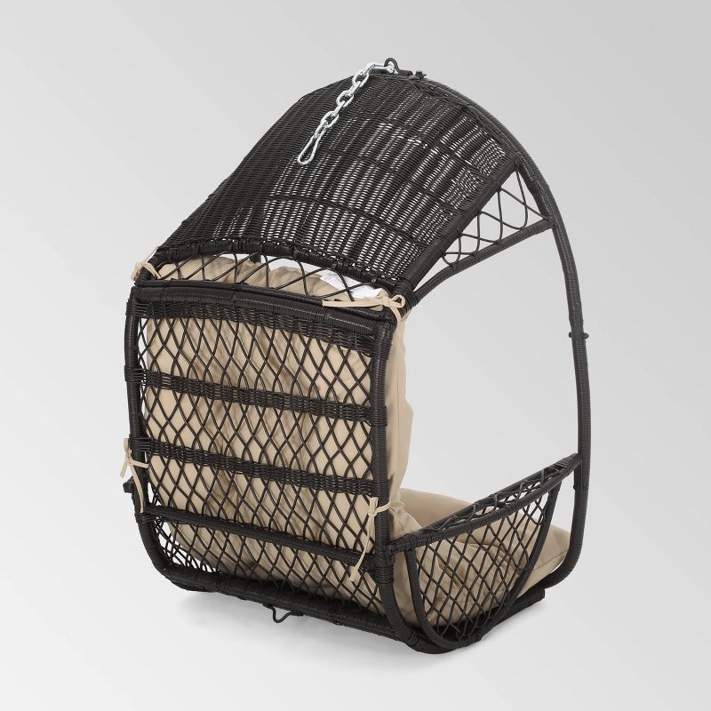 Malia Outdoor Wicker Hanging Chair (Stand Not Included)  Brown/Tan - Christopher Knight Home, 5 of 8