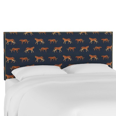 Queen Nail Button Border Headboard Cheetah Walk Navy - Skyline Furniture