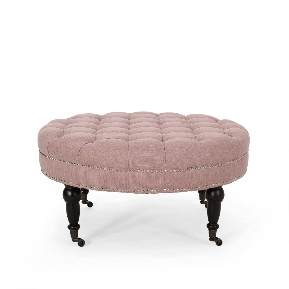 Photos - Pouffe / Bench Cimarron Contemporary Round Ottoman with Rolling Casters Light Blush/Dark