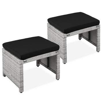 Best Choice Products Set of 2 Multipurpose Patio Wicker Ottomans w/ Removable Cushions, Steel Frame
