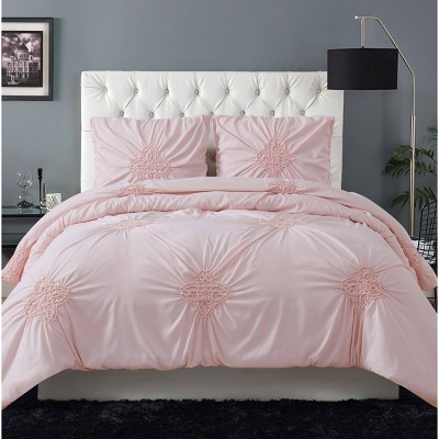 Christian Siriano Georgia Ruched Twin Extra Long Duvet Cover Set Blush Pink