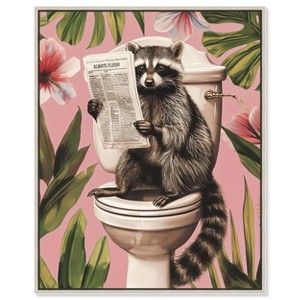 Art Remedy Raccoon Tropical Bathroom Tropical Bathroom Wall Art Framed - 1 of 4