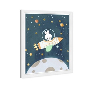 Olivia's Easel 13" x 19" Space Bunny Framed Wall Art Blue: Modern Digital Animal Artwork, White Plastic Frame, Wire Mount - 1 of 4