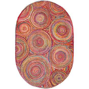 SAFAVIEH Braided Collection 3' x 5' Oval Red / Multi BRD210A Handmade Boho  Reversible Cotton Area Rug