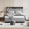 Full size Upholstered Platform Bed with Storage Headboard, Twin Size Trundle and 2 drawers and a set of Sockets and USB Ports, Linen Fabric, Gray - image 2 of 4