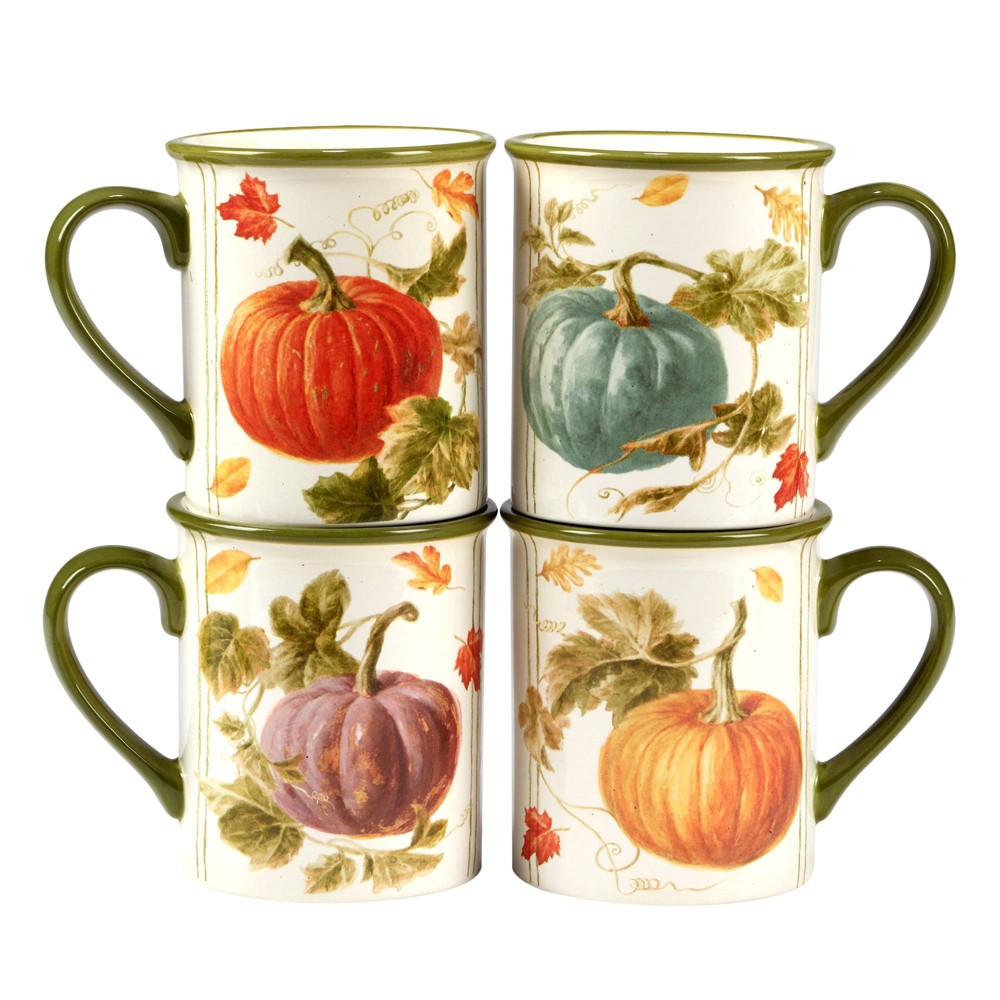 Photos - Glass Certified International 16oz 4pk Earthenware Autumn Harvest Mugs  