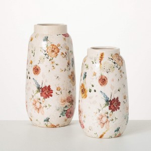 Sullivans 12.75" & 10.5" Elegant Blossom Pattern Vases Set of 2, Multicolored - 1 of 4