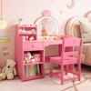 Kids Vanity, 2 in 1 Princess Makeup Vanity Desk Toddler Vanity Table & Chair Set with Open Bookshelf Storage Cabinet & Shelves for Girls - 3 of 4