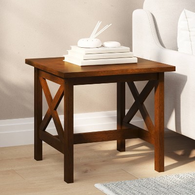 Walnut Solid Wood Farmhouse Accent Table, 21.75" Square