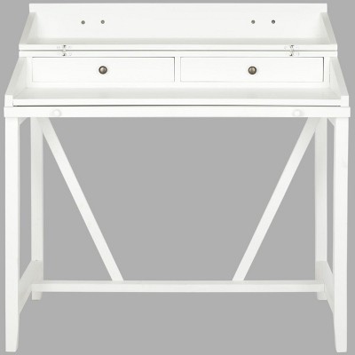 White Wood Transitional Desk with Drawers and Hutch