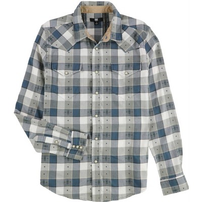 Frye Mens Southwest Motif Woven Plaid Button Up Shirt, Multicoloured, Small