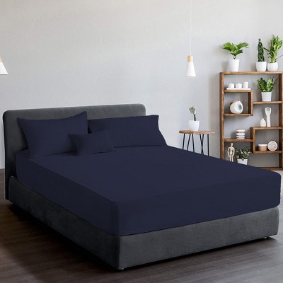 Navy Twin Cotton Percale Fitted Sheet Set