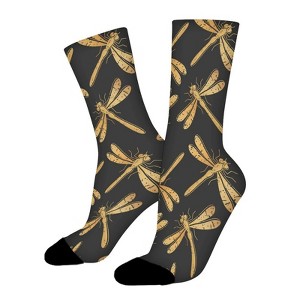 Vintage Gold Dragonfly Women Printed Crew Socks Funny Funky Socks Soft Polyester Novelty Gifts for Artists Men - 1 of 1