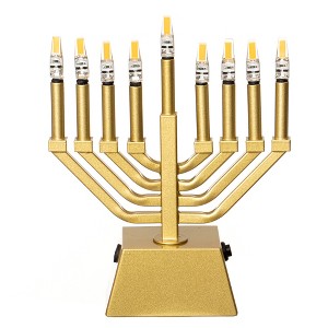 Vintiquewise Wall Mount 9-Branch Hanukkah Menorah with LED Candles Illuminated Display Contemporary Decorative Accent - 1 of 4