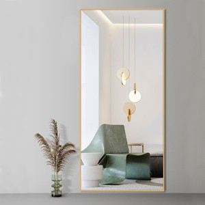 MAYEERTY Gold 33.86 x 70.87 Inch Rectangular Thin Edged Aluminum Alloy Full Length Mirror without Stand for Living Room and Bedroom Wall Decor - 1 of 4