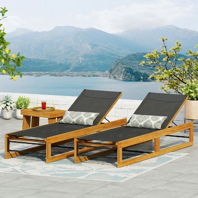 Christopher Knight Home Emile Outdoor Mesh and Acacia Wood Chaise Lounge