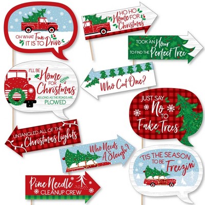 Big Dot of Happiness Funny Merry Little Christmas Tree - Red Truck and Car Christmas Party Photo Booth Props Kit - 10 Piece