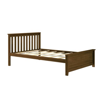 Walnut Pine Full Size Platform Bed Frame with Headboard and Slats