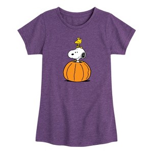 Girls' - Peanuts - Snoopy Woodstock Pumpkin Short Sleeve Graphic T-Shirt - 1 of 3