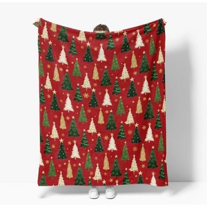 Lomsoe Red Christmas Pine Tree & Star Print Flannel Blanket - All Seasons Soft and Warm Throw Blanket for Napping, Camping, Travel, Office - 1 of 4