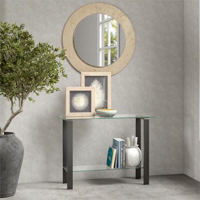 Asta 42'' Gunmetal Gray Glass Console Table with Storage
