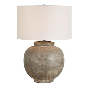 Uttermost Rock Of Ages Rust Brown Table Lamp – Textured Ceramic Base with Fabric Shade and Iron Accents - 1 of 4