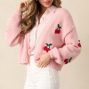 Women's Cherry Embroidered Knit Cardigan, Loose Cropped Open-Front Sweater for Casual & Winter Layering - 3 of 4