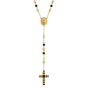 Steeltime 32" two tone 18k gold plated stainless steel and black ip rosary necklace - 1 of 4