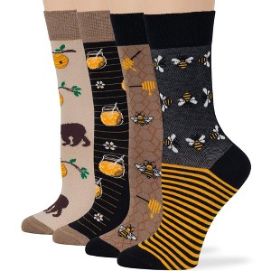 Women Cotton Calf Patterned Socks - 4 Pack - Coffee, Puppy, Flowers, Birds, Cat - Shoe Size 5-9 M, 8-12 L - Multicolors | 7BIGSTARS KINGDOM - 1 of 4