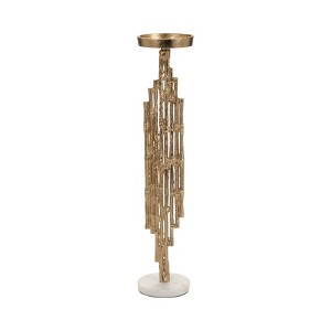 Pillar Candle Holder Sculptural Textured Design Metal Aluminum Marble Modern Style Home Office Living Room Decor 4x4 Elegant Accent Piece - 19" Gold - 1 of 4