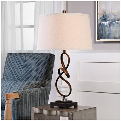 Oil-Rubbed Bronze Twisted Steel Table Lamp with Beige Shade