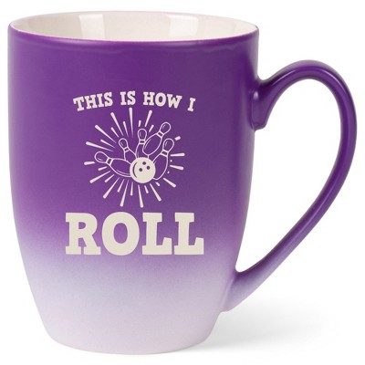 100 North Bowling Pin Design 10 Ounce Purple and White Two Toned Ombre, Comfortably Fits Your Hands, Ceramic Tea Coffee Cup Mug, This Is How I Roll