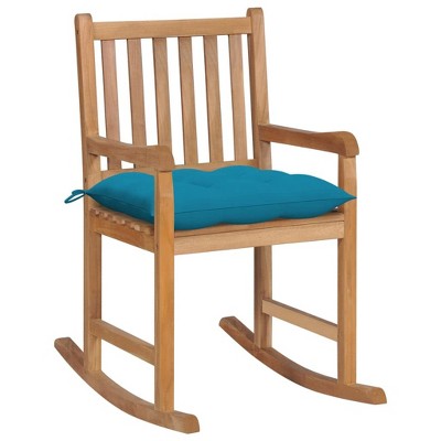 vidaXL Solid Teakwood Rocking Chair - Indoor/Outdoor Rocker with Light Blue Cushion - Comfortable Garden Furniture with Slatted Seat and Back