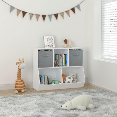 Kids Bookshelf and Bookcase, Toy Storage with Foldable Fabric Drawers Multi Shelf Toy Cabinet for Playroom, School, Bedroom,  Children's Room Grey