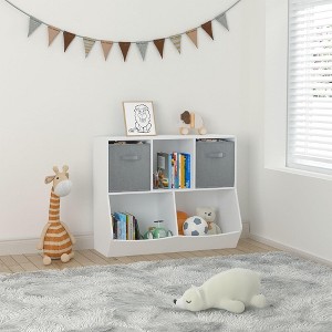 Kids Bookshelf and Bookcase, Toy Storage with Foldable Fabric Drawers Multi Shelf Toy Cabinet for Playroom, School, Bedroom,  Children's Room Grey - 1 of 4
