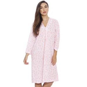 Just Love Womens Long Sleeve Cotton Nightgown - V-Neck PJ Sleepwear with Lace Trim - 1 of 2