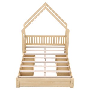 Cesicia Queen Size Wooden House Platform Bed with Guardrail and 2 Drawers - 1 of 4