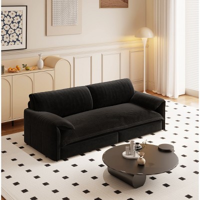 Queen Size Velvet Pull Out Sofa Bed, 3-in-1 Convertible Sleeper Bed with Side Storage, Cutton Filling Loveseat Bed with Iron Frame-Baofuwish