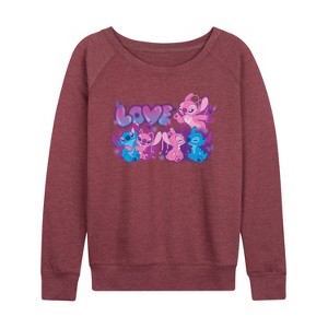 Women's - Lilo and Stitch - Love Grid Lightweight French Terry Wide Neck Long Sleeve Shirt - 1 of 4