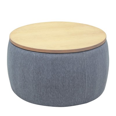 GlasFlength Ottomans and Benches Round Storage Portable Ottoman with Dual Function Simple Design for Modern Living Spaces, Gray, 26.25"*26"*16.88"